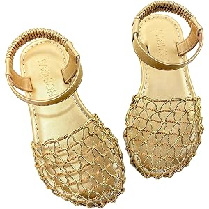 GORGLITTER Girl's Sandals Braided Closed Toe Flat Sandals Ankle Strap Slip on Slides Metallic Cute Shoes