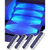 DetarZinLED Blue Solar Step Lights for Outside IP68 Waterproof Led 4 Pack | Solar Power, Auto ON/OFF, Stick on, Sturdy PC Shell, for Outdoor Dock, Deck, Driveway, Stair, Walkway, Path, Sidewalk, Patio