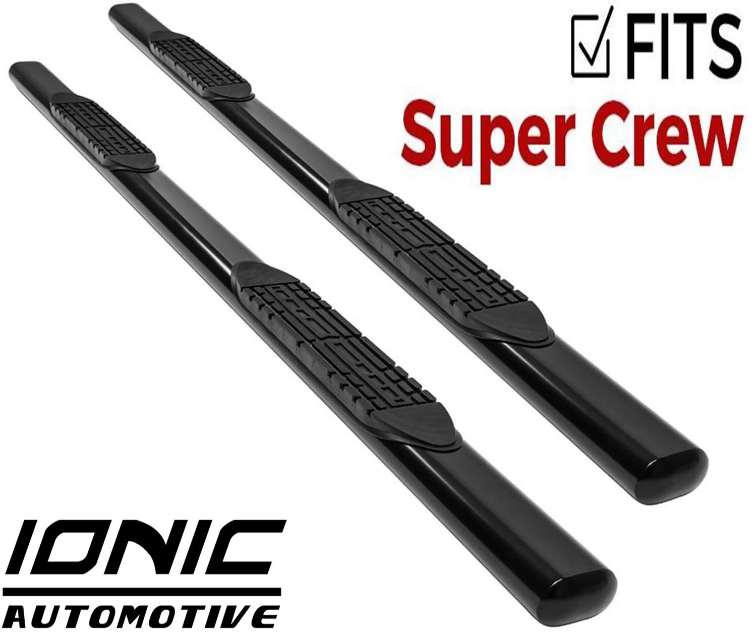 Ionic 5" Black Steel Oval Nerf Bars (Fits) 2015-2018 Ford F150 and (Fits) 2017-Up Super Duty F250 F350 SuperCrew Cab Only Truck Side Steps (414309B)