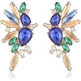 Met-edianger Vintage Rhinestone Statement Earrings Retro Big Cluster Crystal Drop Dangle Earrings for Women