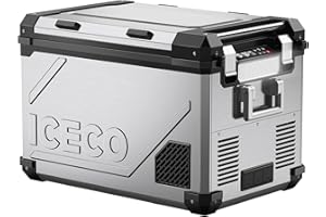 ICECO 55L 12 Volt Car Refrigerator, 58 Quart (55 Liter) ‎Stainless Steel 12V Car Fridge, SECOP Compressor, -4℉~68℉, 12/24V DC