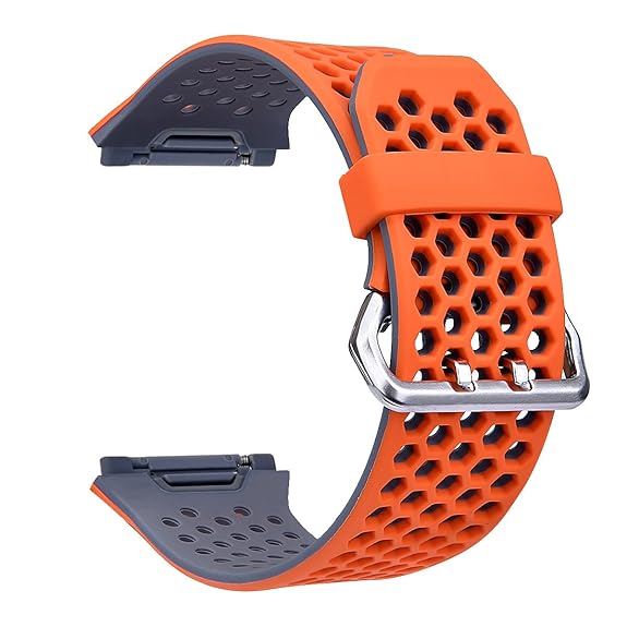 For Fitbit Ionic Band,TOROTOP Lightweight Ventilate Silicone Perforated Accessory Sport Bands for Fitbit Ionic (Orange/Grey, Large)