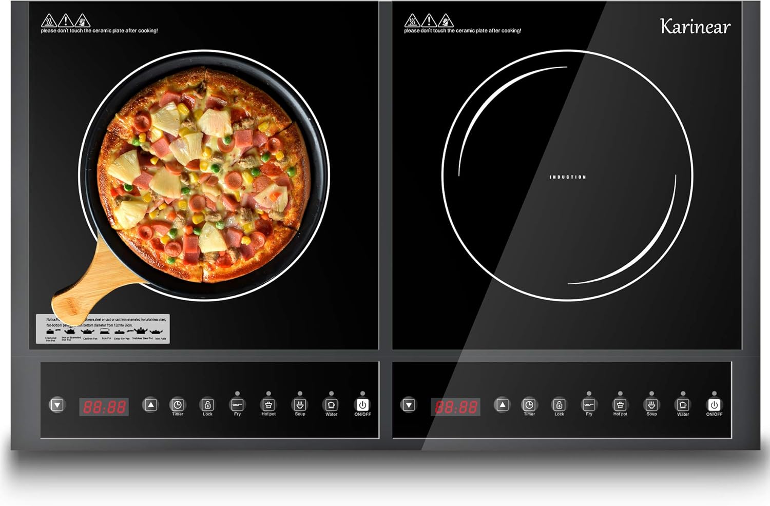 Induction Hob, Karinear Induction Cooker with 2 Cooking Zones, Auto
