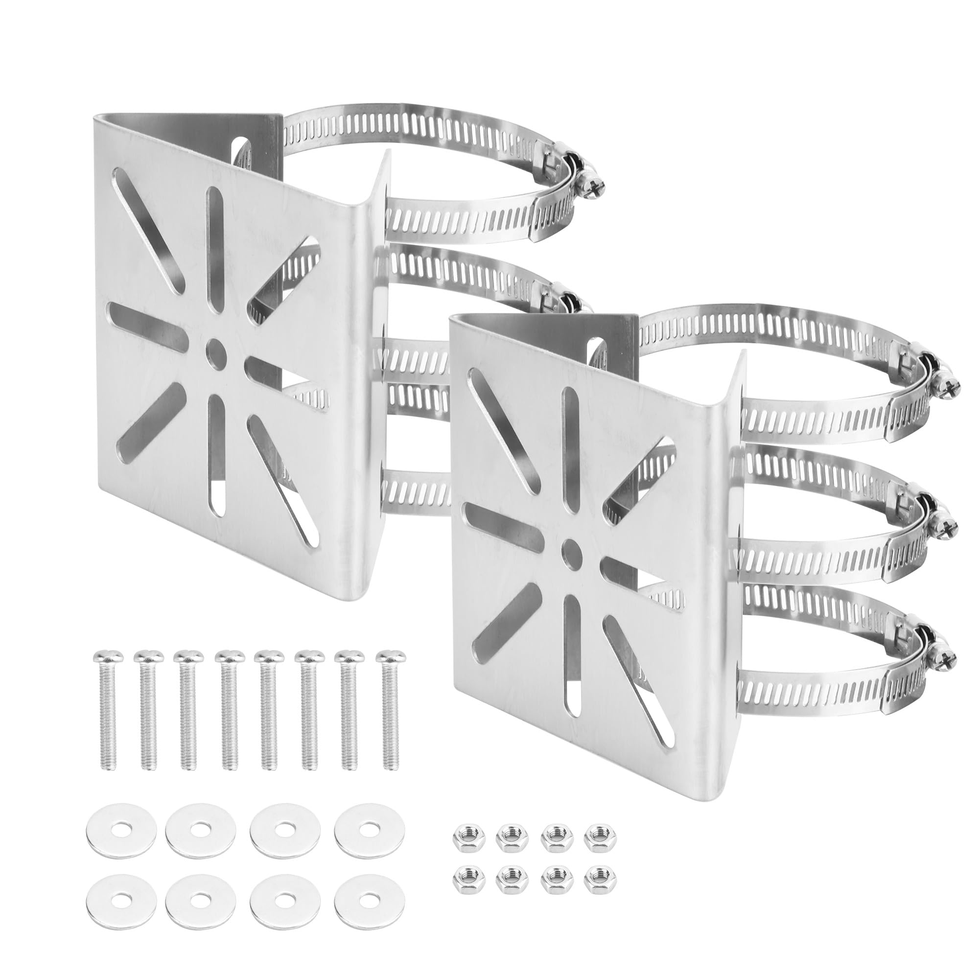 WENLISELL 2 PCS Vertical Pole Mount for Security Camera, Universal Vertical Rod Mount with 3 Loop Pipe Clamps, Stainless Steel Mounting Corner Bracket for Cameras LED Wall, Solar Panels