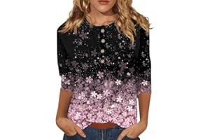 AMOBER Women's 2024 Summer Henley V Neck Button Up Tunic Ladies Loose Fit Tops Flowy 3/4 Sleeve Basic Blouse Tops