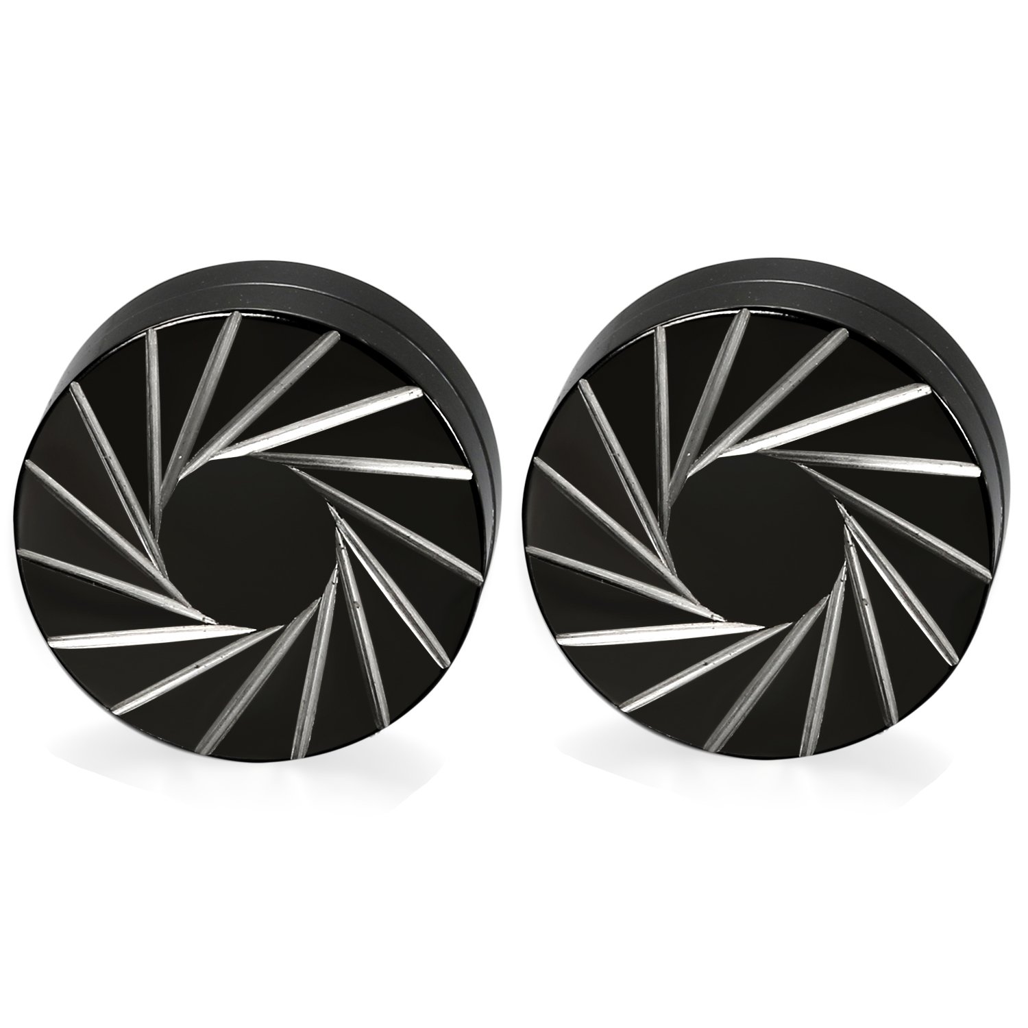 JewelryWe 2Pcs Dragon whirlwind Pattern Stainless Steel Magnetic Circle Stud Earrings Non-Piercing Clip On Fake Ear Plugs Gauge Diameter 12MM Unisex - Black