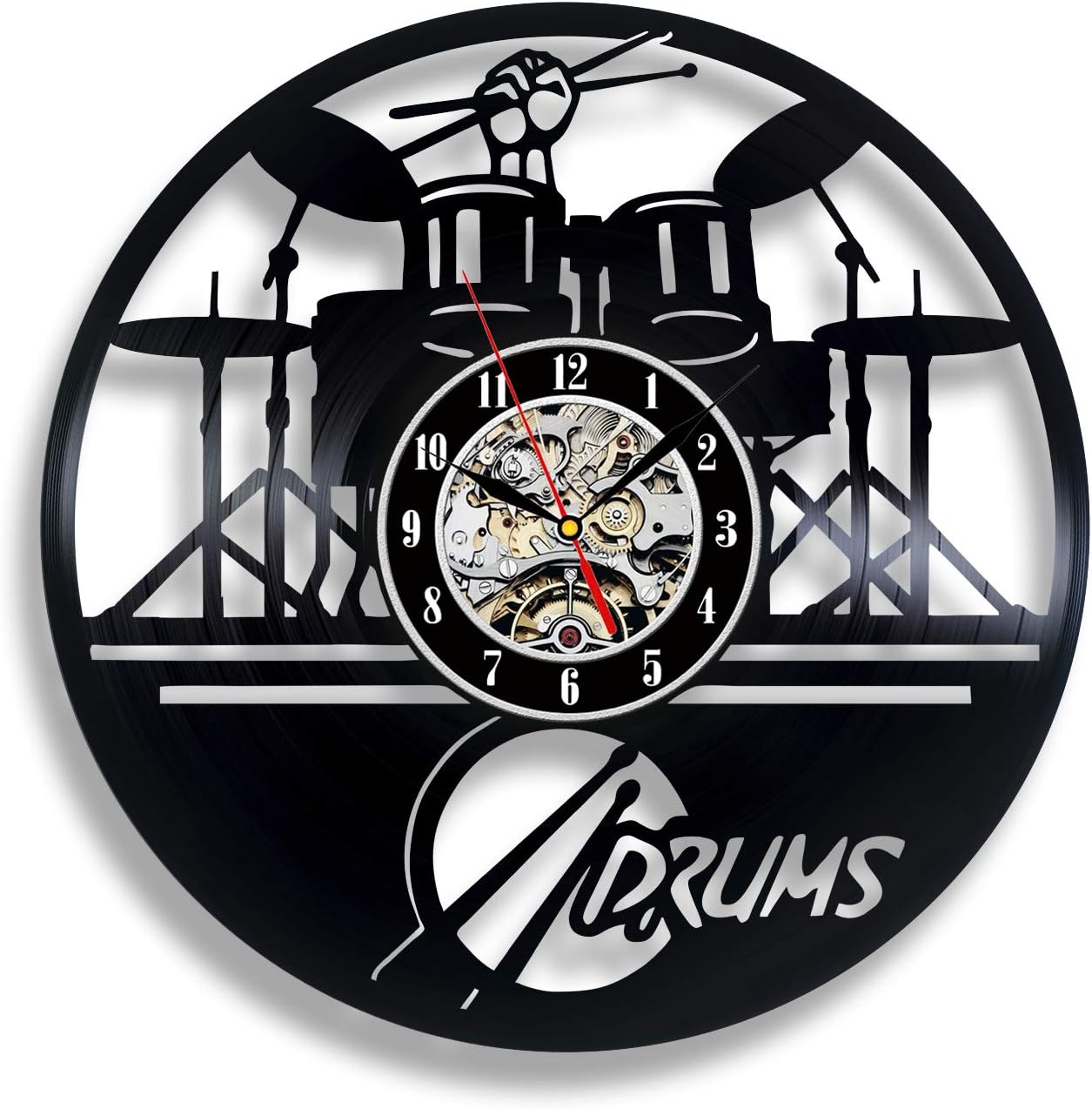 Handmade Solutions EU Drummer Gift Ideas Clock for Boyfriend Drumset Ornament Niece Gifts Teenager Art Decorations Drums Watch Artwork Drum Set Wall Decor