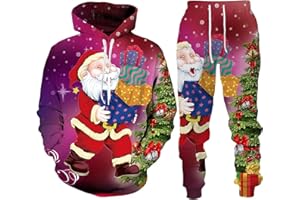 Mens Christmas Tracksuit 2 Piece Hoodie and Sweatpants Set 2025 Casual Reindeer Snowflake Graphic Xmas Holiday Sweatsuits