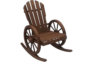 Outsunny Patio Wooden Adirondack Rocking Chair, Wagon Outdoor Rocker Cahir with Slatted Design and Wheel Armrests for Porch, 