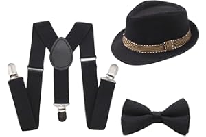 KDVOG 1920s Great Gatsby Gangster Newsboy Hat Cap Costume Accessories, Kids Boys Suspenders and Bow Tie Set Adjustable Y Back