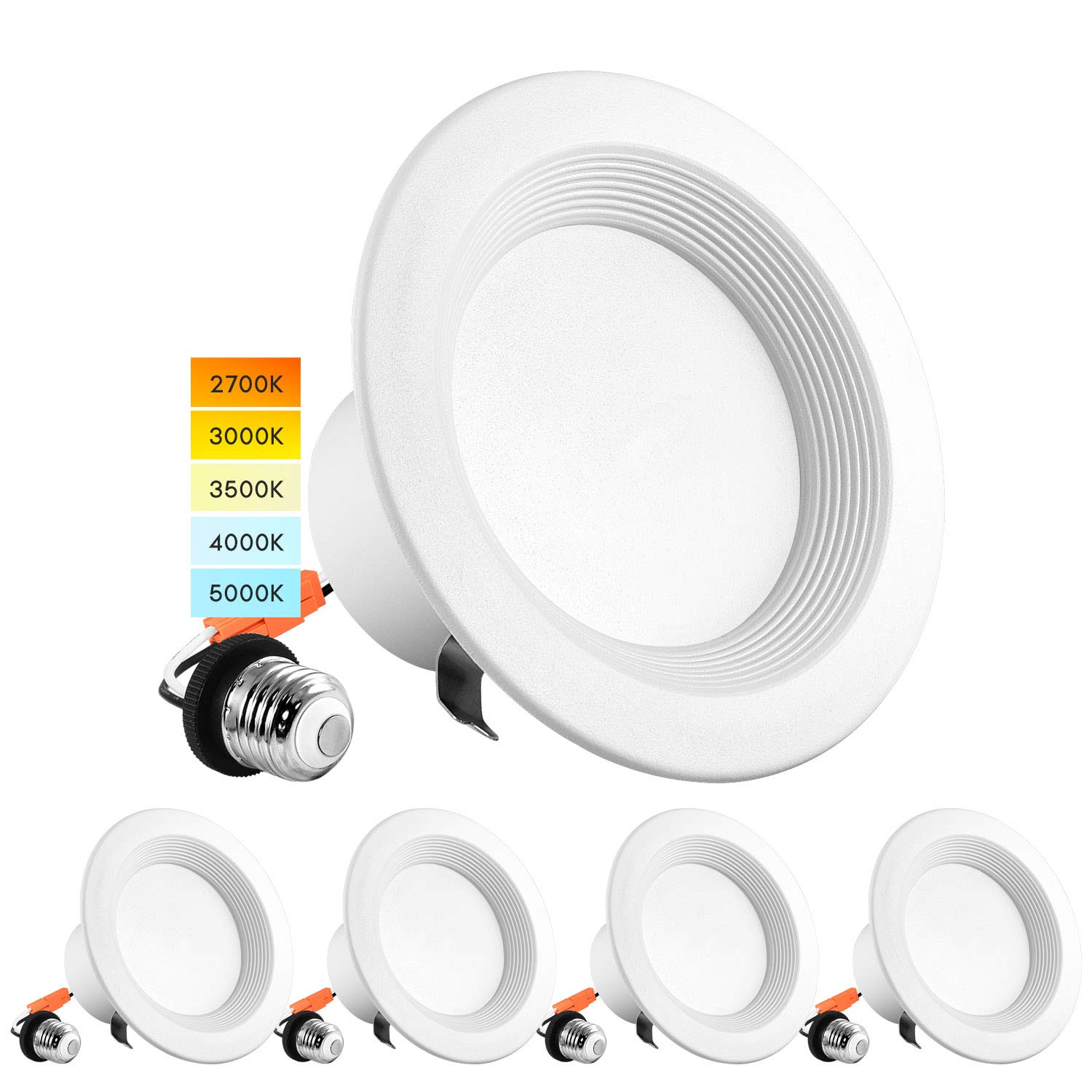 Photo 1 of LUXRITE 4 Inch LED Recessed Can Lights, 10W=60W, CCT Color Selectable 2700K | 3000K | 3500K | 4000K | 5000K, Dimmable Retrofit Downlights, 750 Lumens, Energy Star, Wet Rated, Baffle Trim (4 Pack)