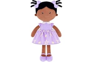 Onetoo First Baby Doll Plush Rag Doll Sleeping Cuddle Buddy Doll Soft Baby Doll Wear Star Purple Dress 14"（Milly Series）