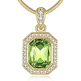 Valentine's Day Gifts for Her 14K Plated Gold Necklace for Women Square Crystal Necklace with Snake Chain Gold Jewelry for Womens Birthday Gifts for Wife Birthstone Necklaces for Wife Jewelry for Girlfriend Gift for Anniversary Wedding Valentines Mother's Day
