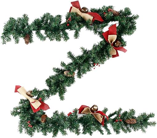 Decorazioni Natalizie Verdi.Ghirlanda Di Natale Artificiali Ghirlanda Natalizie Verdi Decorazione Con Aghi Di Pino Frutti Rossi Fiocchi Palline Luminose E Altre Decorazioni Per Porta E Caminetti Di Scale 2 7m Ago Di Pino Amazon It Casa