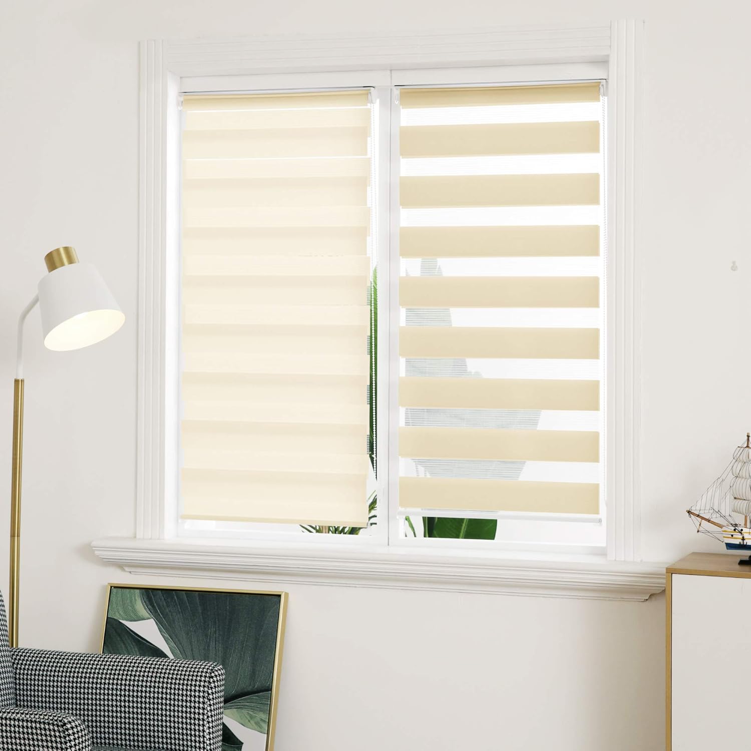 Deconovo Beige Zebra Double Roller Blinds 70 x 150cm Day and Night