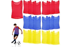 Eorbow 18 Packs Youth Team Pinnies, Kids Scrimmage Training Vest, Training Pennies, Jerseys Mesh Practice Vests for Basketball, Soccer, Football, Volleyball, 3 Colors
