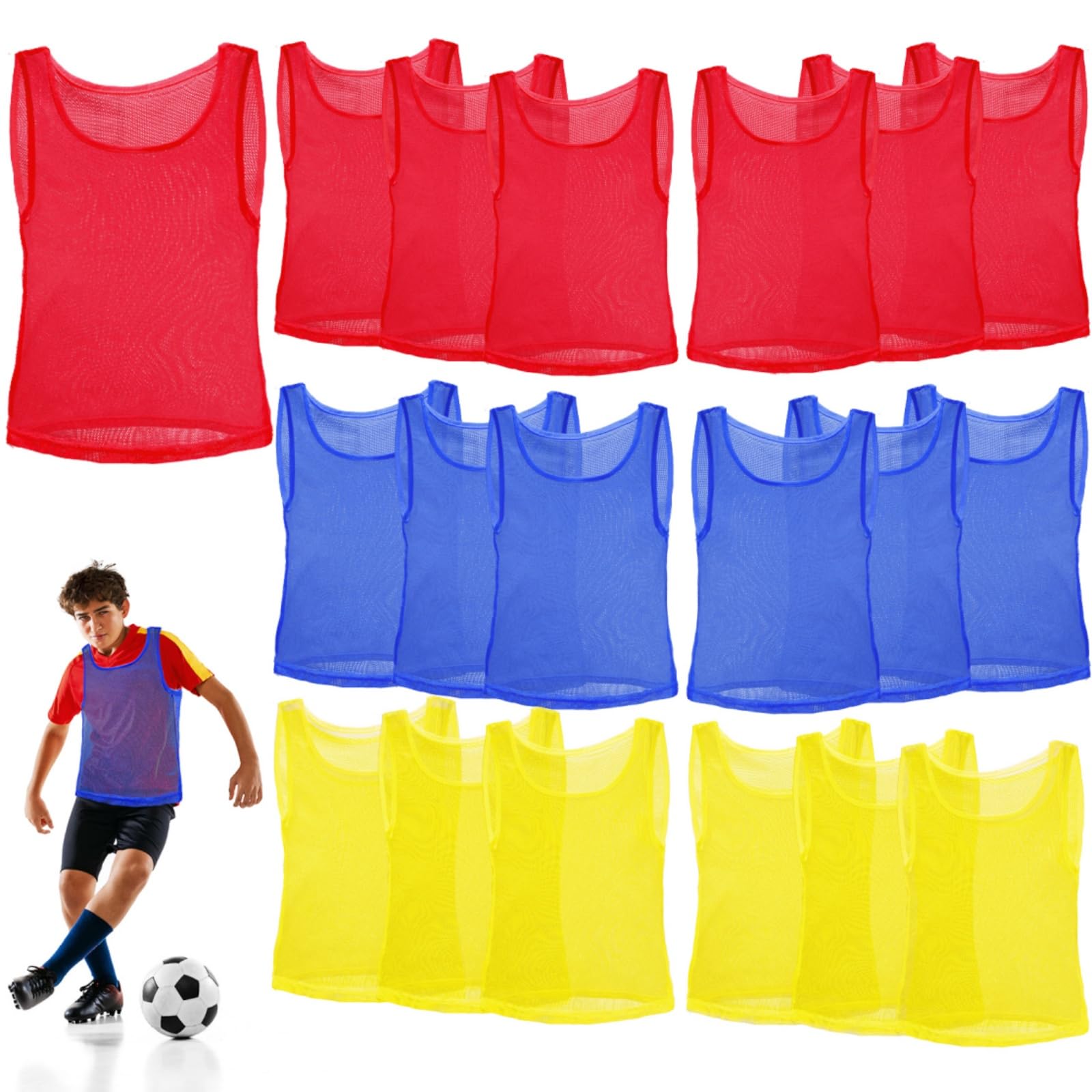 Photo 1 of Eorbow 18 Packs Youth Team Pinnies, Kids Scrimmage Training Vest, Training Pennies, Jerseys Mesh Practice Vests for Basketball, Soccer, Football, Volleyball, 3 Colors