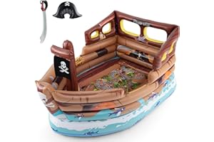 Goplus Inflatable Pirate Ship, Blow up Playscape with Built in Motor, Inflatable Toy Sword & Pirate Hat,Kids Toddlers Playhou