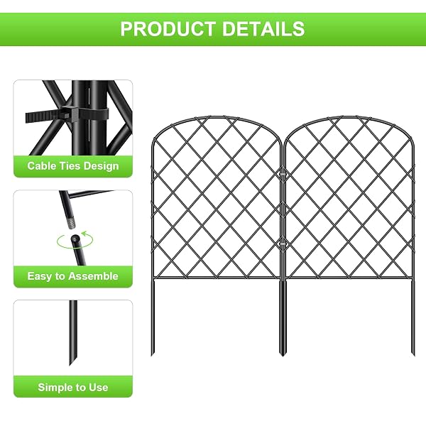 OUSHENG 19 PACK DECORATIVE GARDEN FENCE, TOTAL 20FT(L) X 24IN(H) ANIMAL BARRIER BORDER, RUSTPROOF METAL WIRE SECTION EDGING FENCING PANEL FOR OUTDOOR PATIO GARDEN YARD, ARCHED