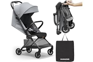 MAMAZING Ultra Air X Travel Stroller - Ultra-Lightweight Under 10 lbs, Carbon Fiber Frame & Airplane Friendly, Lightweight Stroller with Reclining Seat, UPF 50+ Canopy & Travel Bag