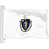 G128 Massachusetts MA State Flag | 3x5 Ft | LiteWeave Pro Series Printed 150D Polyester | Indoor/Outdoor, Vibrant Colors, Brass Grommets, Thicker and More Durable Than 100D 75D Polyester