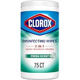 Clorox Disinfecting Wipes, Bleach Free, Fresh Scent, 75 Ct. | 3-in-1 Cleans, Deodorizes &amp; Freshens, Antibacterial Cleaning Wipes, Kills 99.9 Percent of Viruses and Germs, Multi-Surface