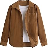 Verdusa Boy's Long Sleeve Button Down Shirt Fall Corduroy Western Lightweight Dress Shirts