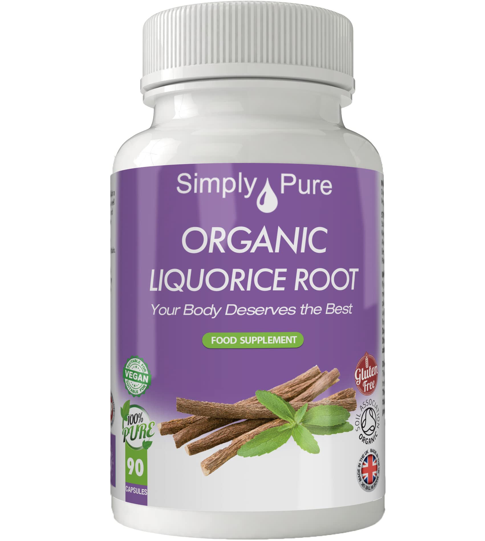 Simply Pure Organic Liquorice Root for Digestive Health | 450mg x 90 Capsules | 100% Pure Soil Association Certified | Gluten Free | GM Free | Vegan