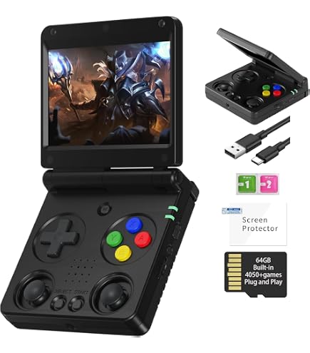 Arikon MIYOO Flip V2 Console de jeu pliable 64 Go IPS 3,5 PS1/GBA/SNES