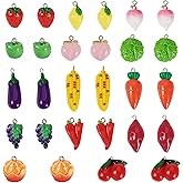 Pandahall 28Pcs Resin Fruit Vegetable Charm 3D Imitation Food Pendants Cute Chili Eggplant Sweet Strawberry Cherry Dangle Charms for DIY Jewelry Making Necklaces Earring Keychains Craft