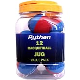 Python RG Multi Colored Racquetballs 12 Ball Jug for Indoor &amp; Outdoor Play | Premium racquetballs design for speed, durability and visibility. Red/Blue, Black/Blue, Red/Black, or Variety Pack colors