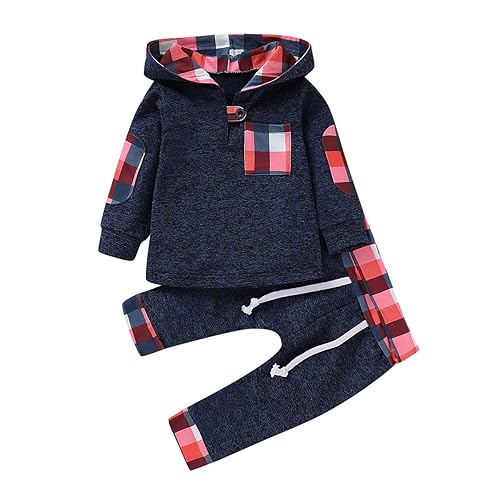 Baby Boy Clothes Hoodie Set Plaid Long Sleeve Sweatshirt Top with