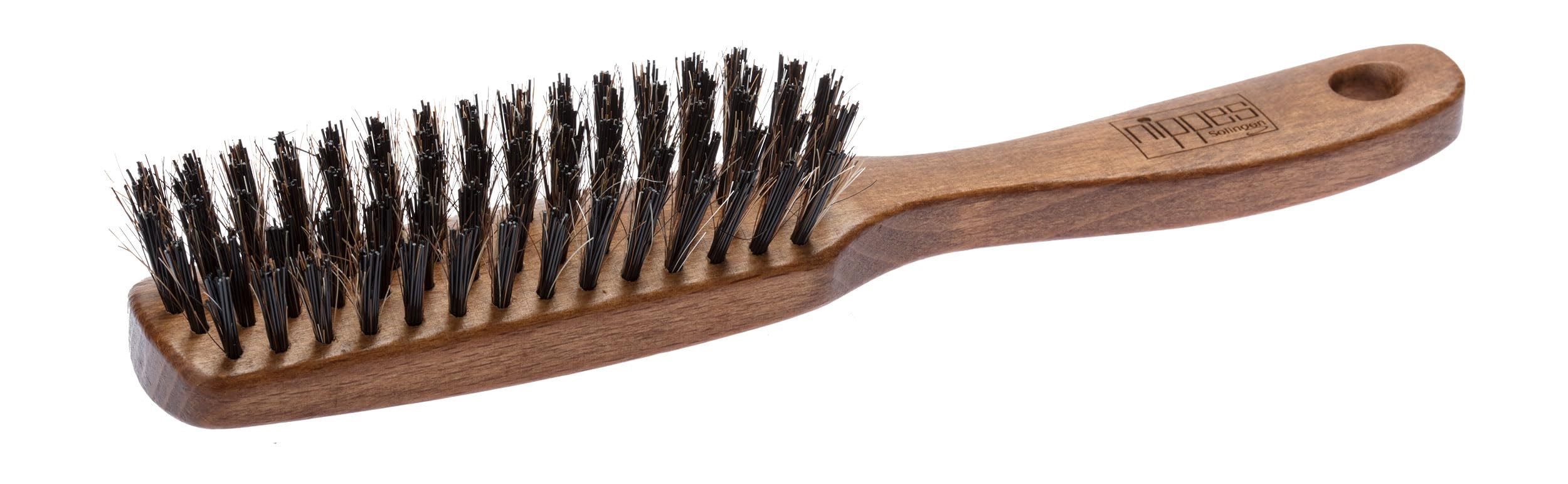 nippes Solingen Hair Brush, 5-Row Horsehair Nylon Bristle, Beech Handle, Suitable for Different Hair Types and Lengths, For Healthy Shine and Silky Texture