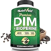 Nutrivein Premium DIM Supplement 400 mg Daily - 120 Servings (120 Capsules): Diindolylmethane for Women and Men - Plus Bioperine - Estrogen Supplement - Menopause and Middle Age Support