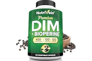 Nutrivein DIM Supplement 400mg Diindolylmethane Plus Bioperine - Maintain Hormone Balance with Estrogen for Menopause and Middle Age - Supports Acne and PCOS Treatment Men & Women