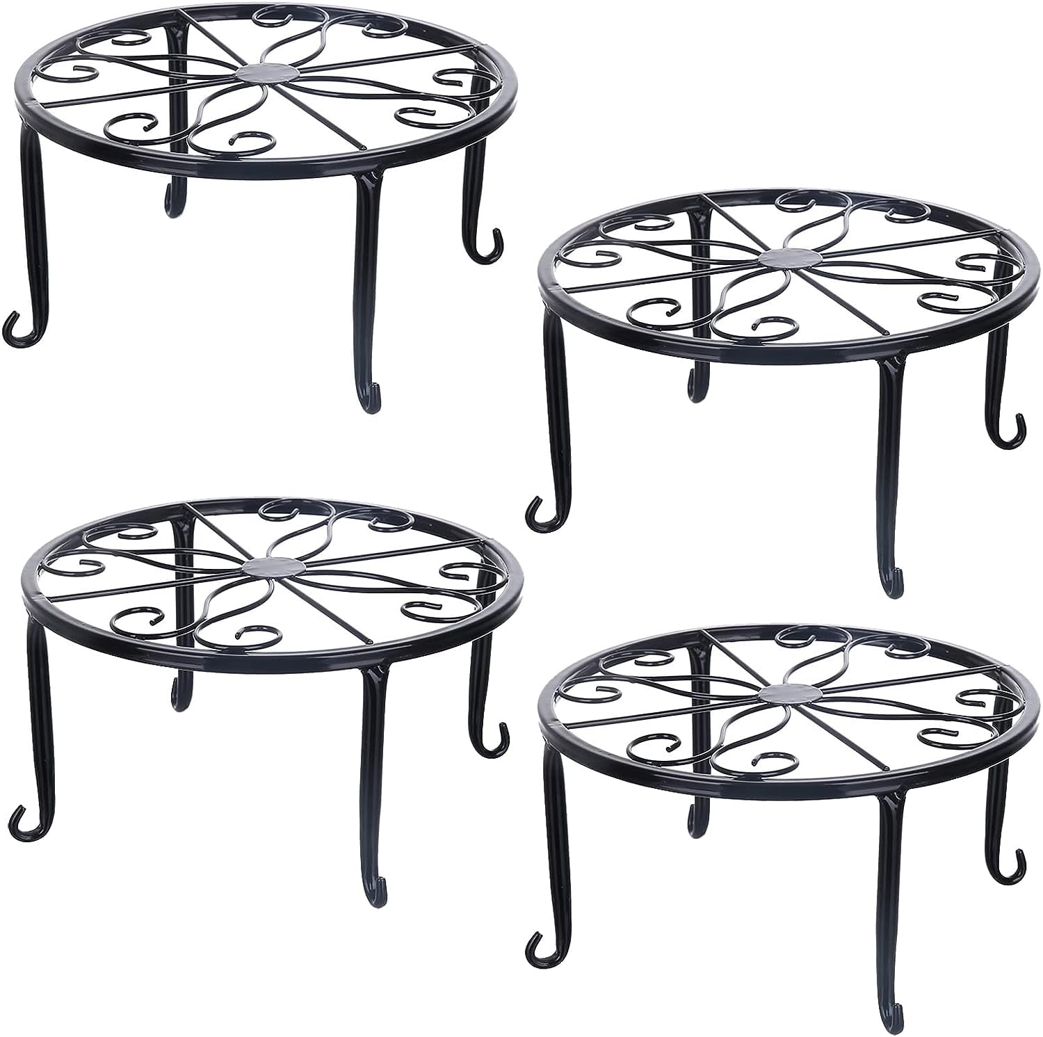 Tosnail 4 Pack Metal Plant Stand, Planter Support Rack, Plant Pot Stands, Planter Holder Heavy Duty, Rust Proof Iron Potted Plant Flower Pot Stand for Indoor Outdoor Garden Patio, Black, 9 Inch