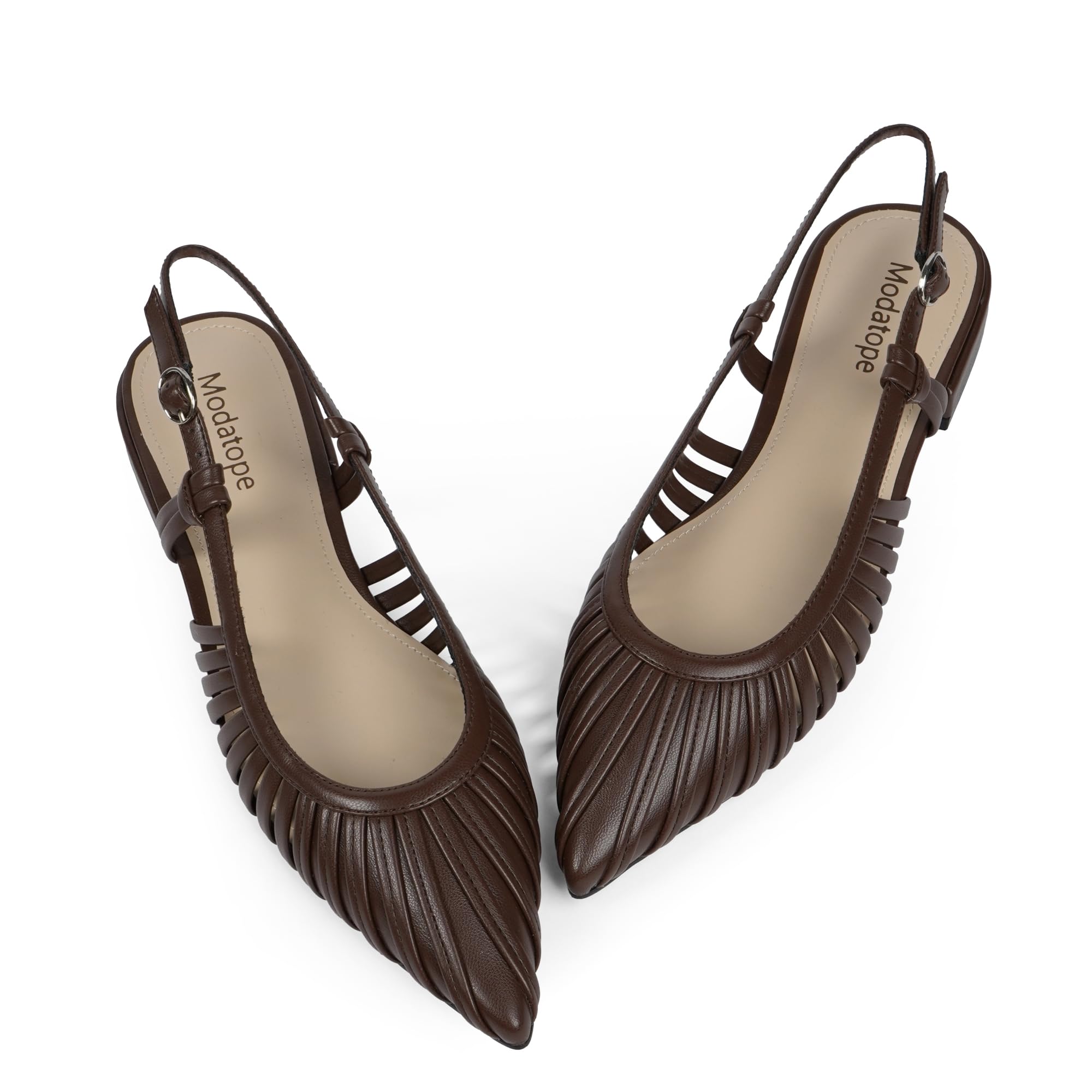 Photo 1 of Modatope Dark Brown Slingback Flats for Women Classic Ballet Flats Pointed Toe Low Heel Sandals Size 6