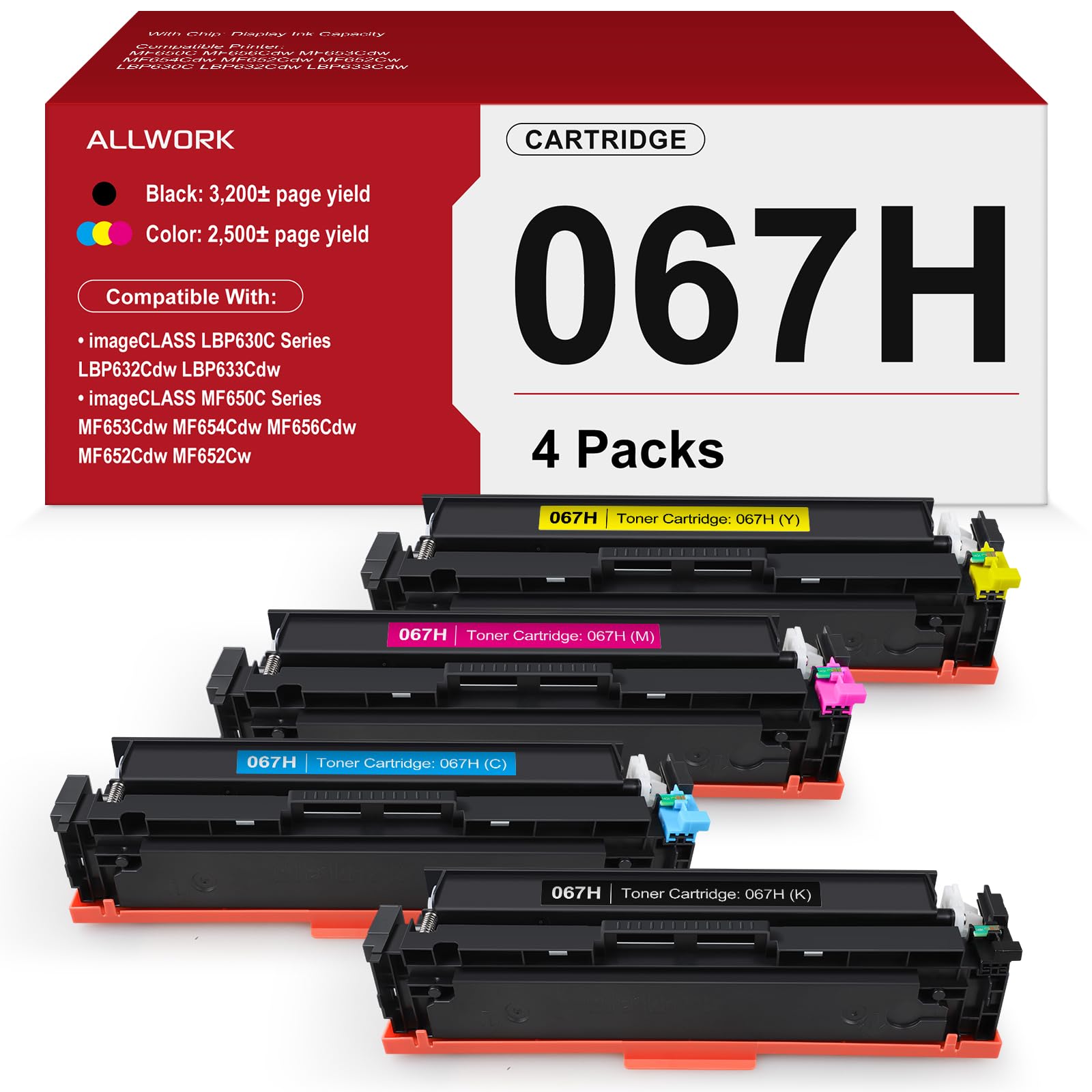 Photo 1 of 067H Toner Cartridge High Capacity Compatible Replacement Compatible for Canon 067 Toner Cartridge Set Works for Canon Color imageCLASS MF650C LBP630C Series MF656Cdw MF654Cdw MF652Cw LBP632Cdw 4Pack