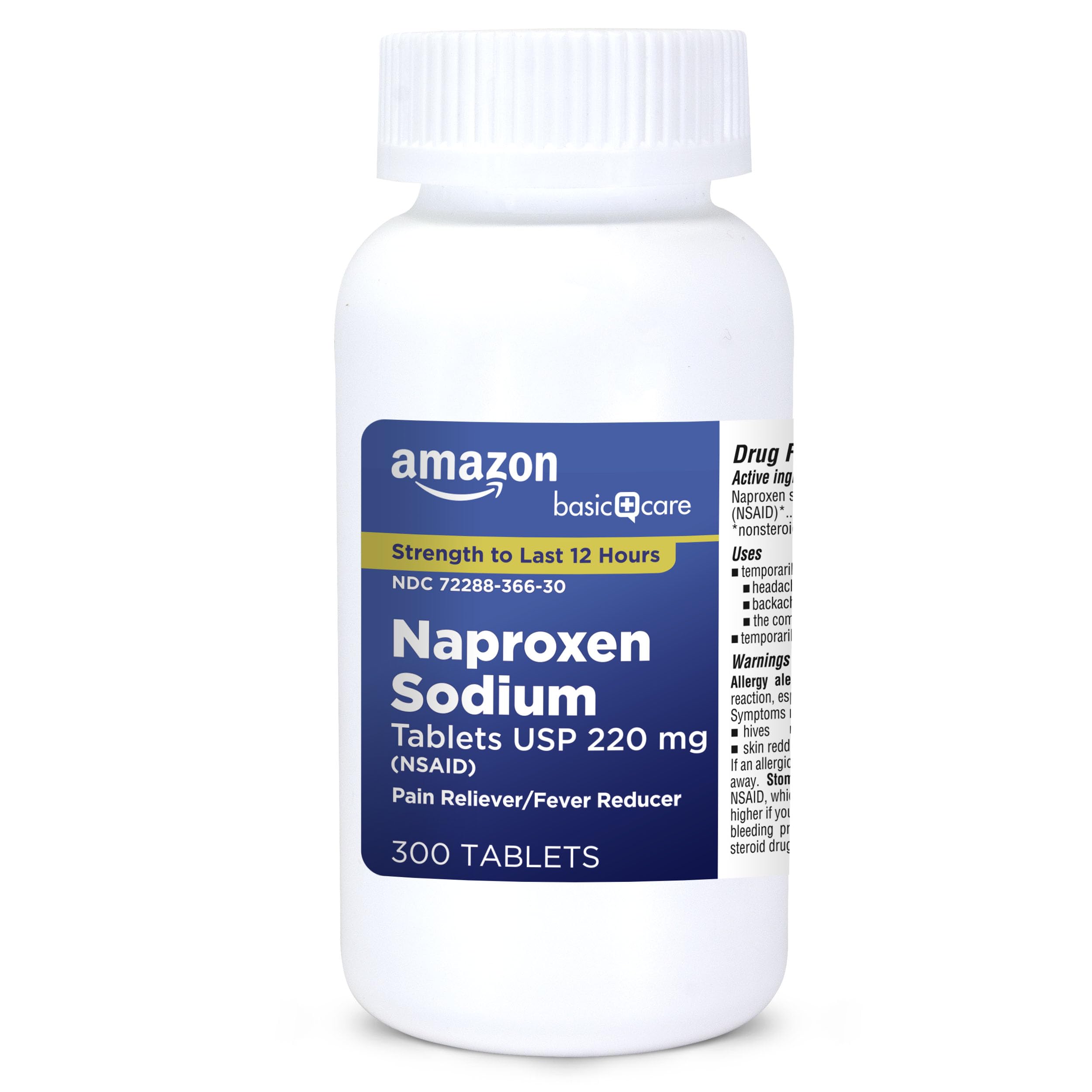 Amazon Basic Care Naproxen Sodium Tablets 220 mg, Pain Reliever/Fever Reducer (NSAID), Muscular Aches, Backache, Headache, Toothache, Minor Arthritis Pain Relief & More, 300 Count (Packaging may vary)