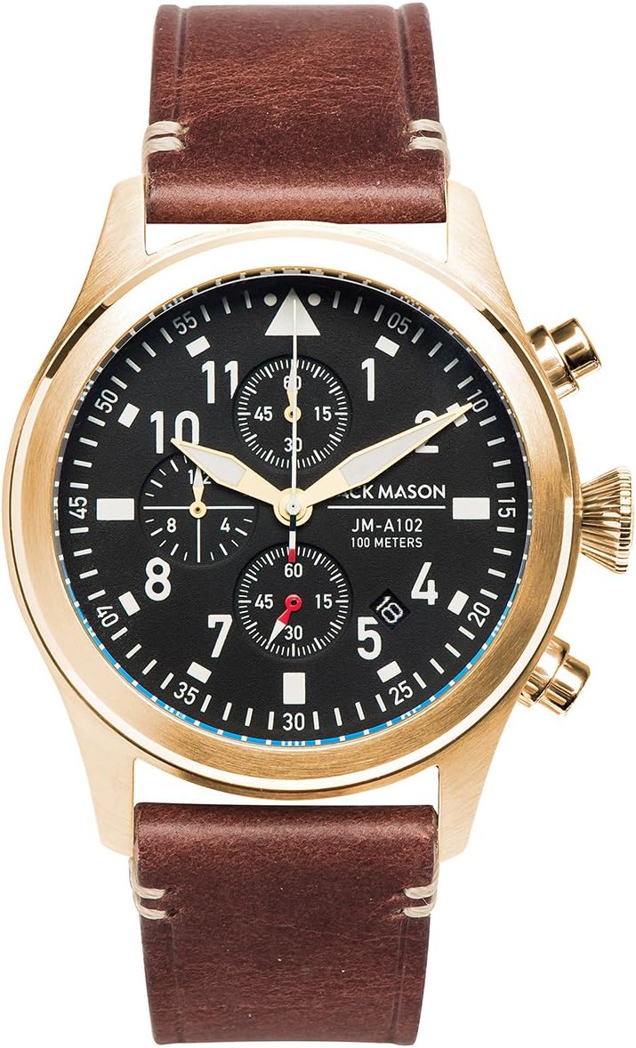 Aviation Chrono YG Black Dial Brown Leather Strap