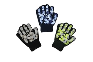 Evridwear Kids Winter Gloves,3 Pairs Knit Warm Stretch Gripper Children Magic Glove for Boys Girls 4-14 Years