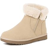 Hsyooes Snow Boots for Women Genuine Suede Leather Winter Boots Water Resistant Warm Booties Fur Lined Ankle Booties Fuzzy Classic Outdoor