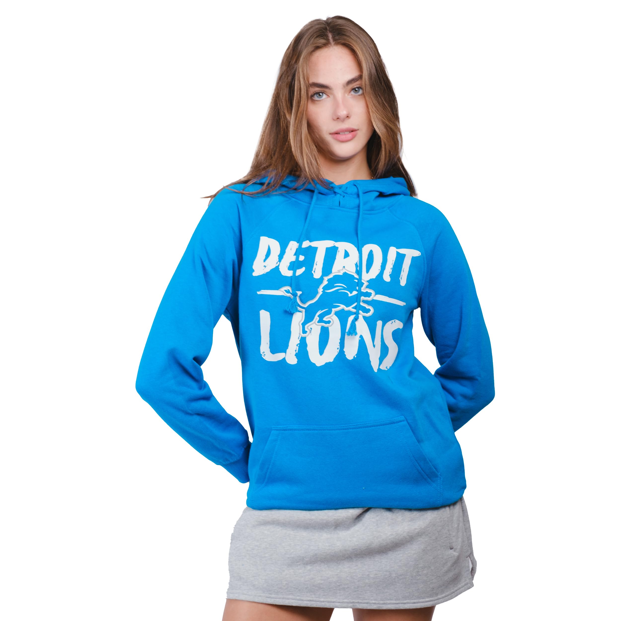 Ultra Game NFL Women's Official Super Soft Tie Neck Pullover Hoodie Sweatshirt, Detroit Lions, Team Color, X-Large Image