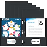 PANDRI 30 Pack Two Pocket Paper Folders with Prongs, Letter Size (Black) | 3 Prong Folders with Pockets, Paper, 3 Hole Punched, For School, Office, Home, Business