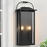 Lawyettle Large Size Dusk to Dawn Outdoor Wall Light, 24 Inch Exterior Wall Sconce 2-Light, Modern Matte Black Outdoor Wall L