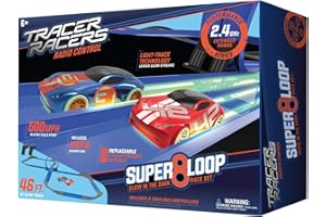 Tracer Racers 2.4 GHz Radio Control Remote Slot-Less, Cordless Racing Super 8 Speedway Track Set with Two Cars