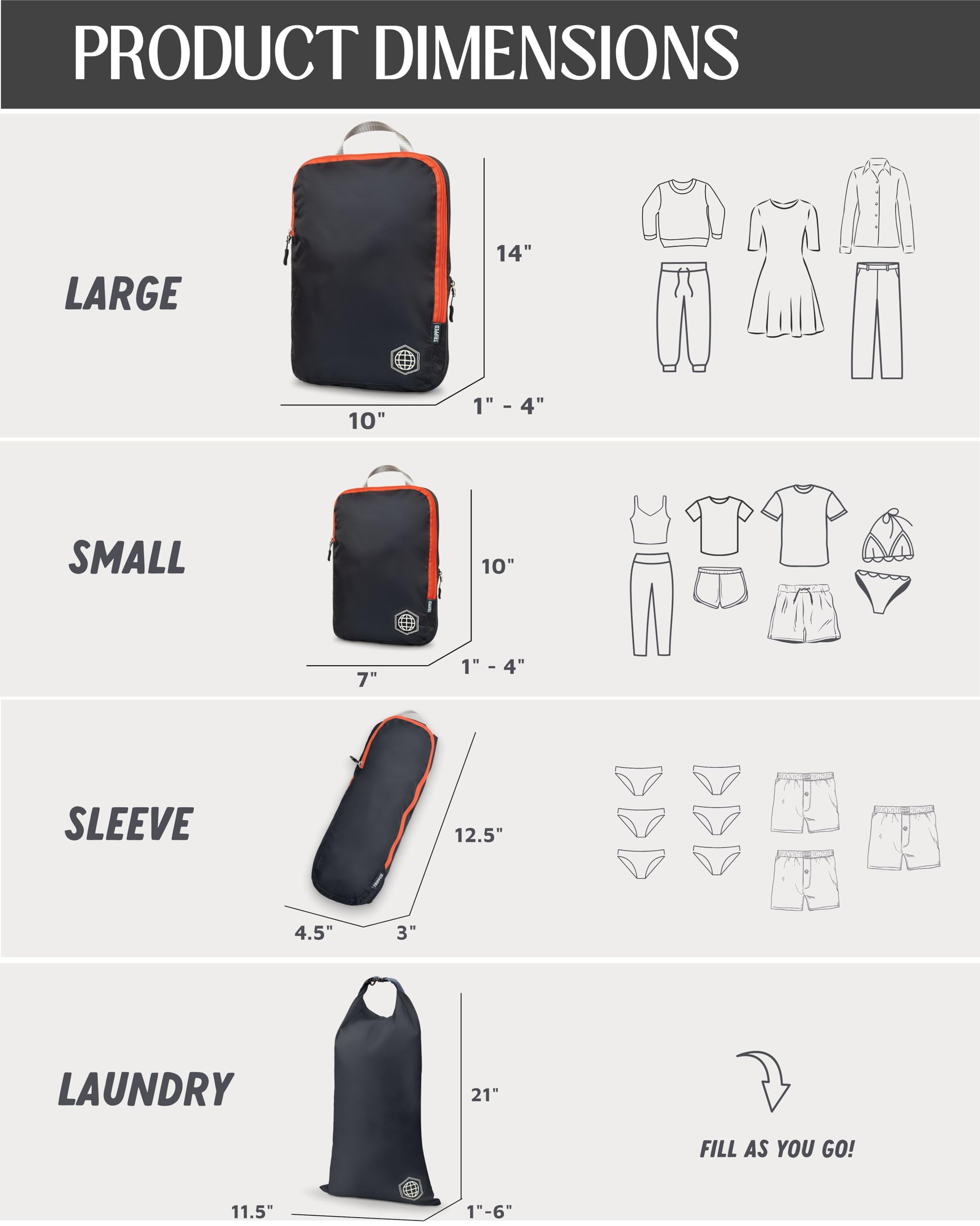 TRIPPED Travel Gear Compression Packing Cubes Set for Travel - Lightweight, Durable Clothes Organizer for Carry-On Luggage and Suitcases by TRIPPED Travel Gear