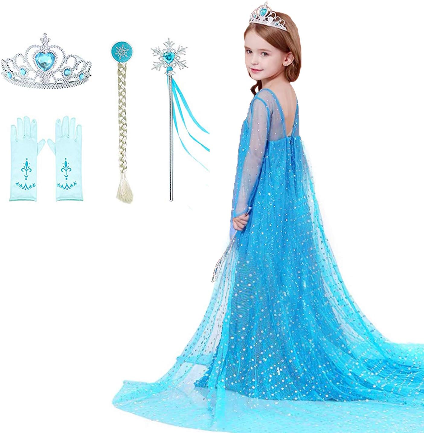 Almce Little Girls' Princess Dress Costume Birthday Party with Sequin Long Cape