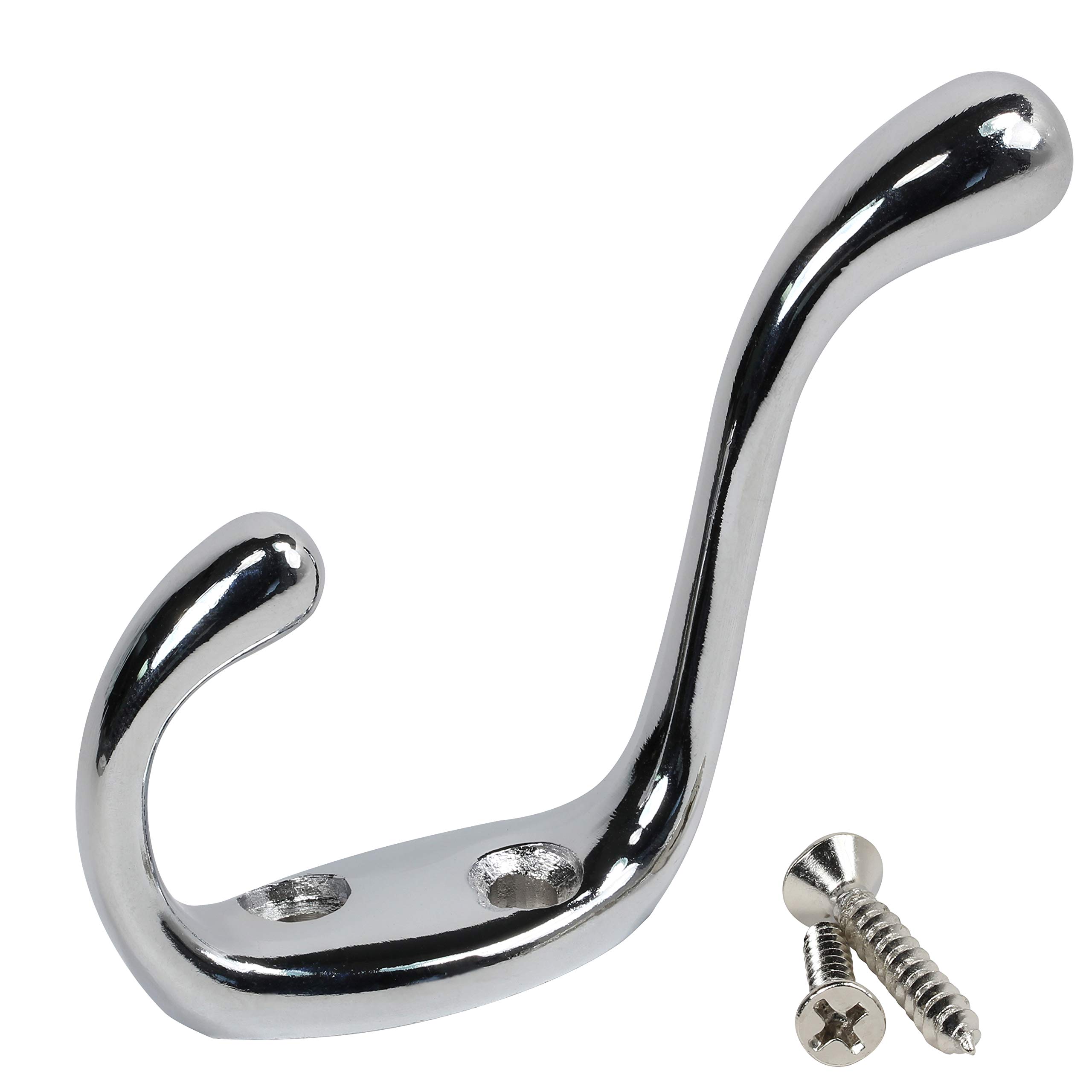 Rok Hardware Heavy Duty Dual Coat Hook, 3-1/2", Chrome, 10 Pack ROKCH101CH