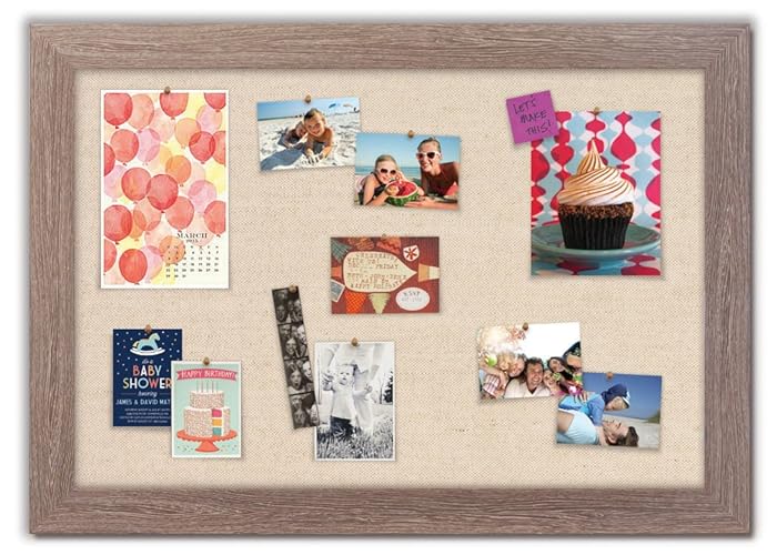 Framed Fabric Bulletin Board with Montauk Driftwood Frame